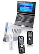 Nintendo Wii + Asus EEE PC 4G Sub-Notebook + 2 Motorola Motofone F3